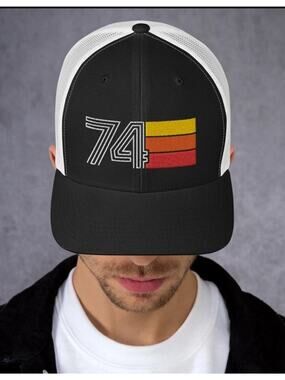 74 1974 Vintage Retro Trucker Cap Hat, 50th Birthday Embroidered Unisex Hat Gift